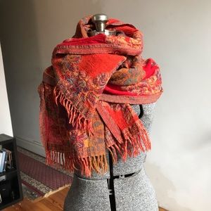 Red Floral Indian Scarf